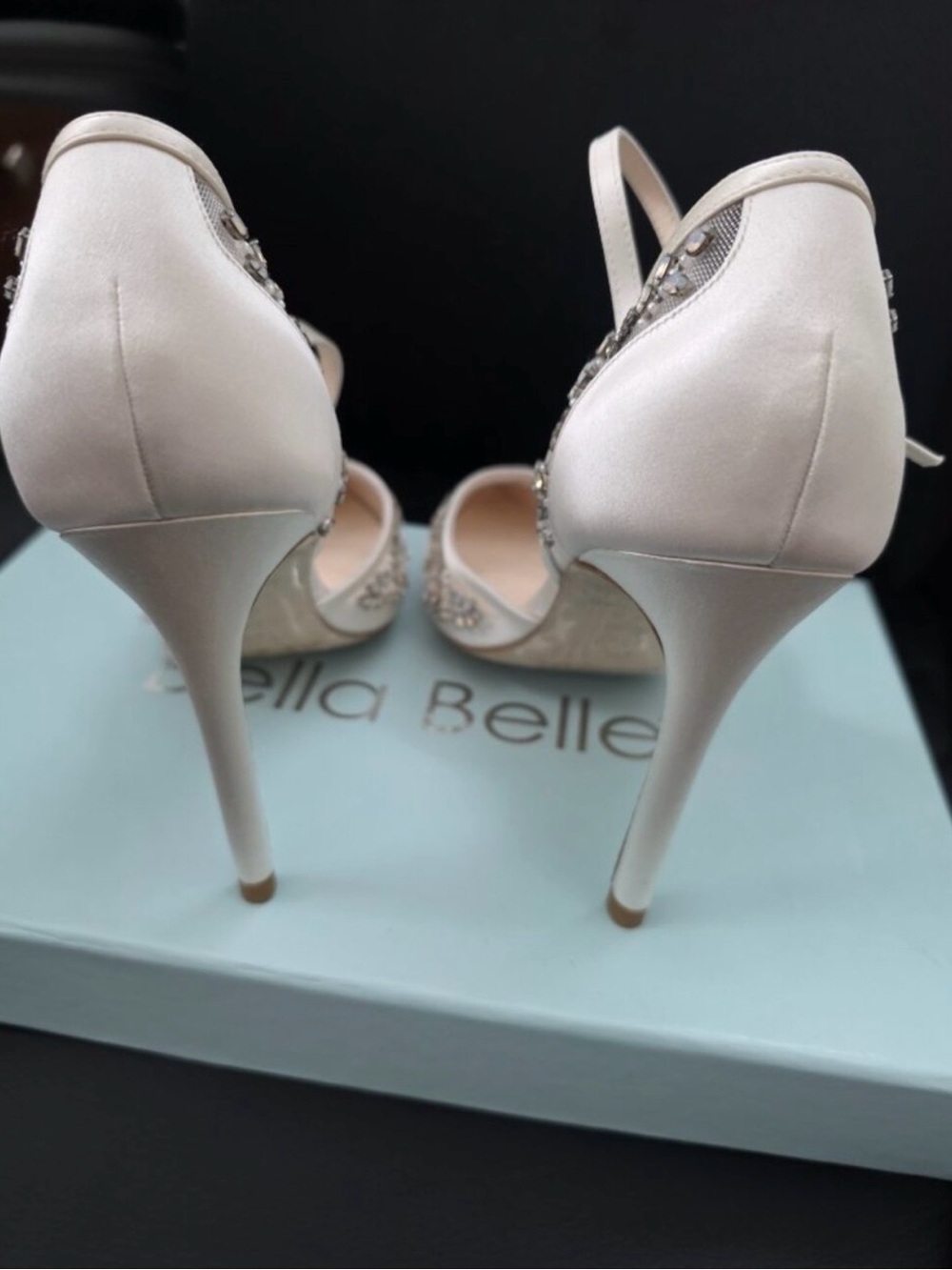 Bella Belle Emma Ivory Satin Crystal-Embellished Pointed Heels - Picture 3 of 6